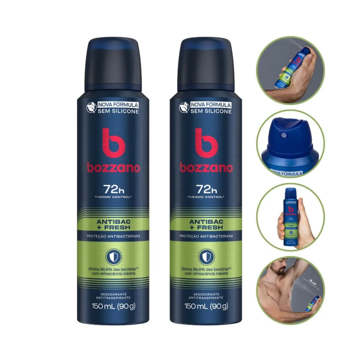 Kit c/2 Unidades de Desodorante Aerosol Bozzano 90g Antibac Fresh