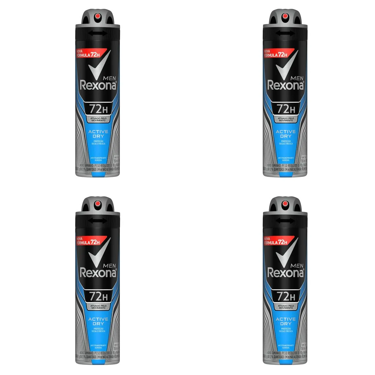 Kit c/4 Unidades de Desodorante Rexona Aerosol 150ml Men Active Dry