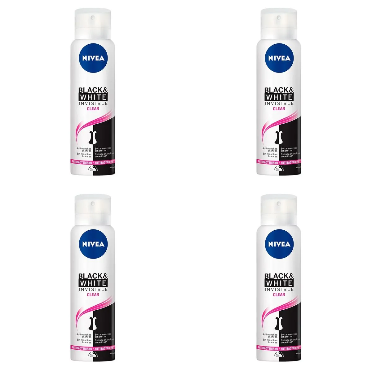 Kit c/4 Unidades de Desodorante Feminino Nivea Invisible For Black & White Clear Aerosol 150ml