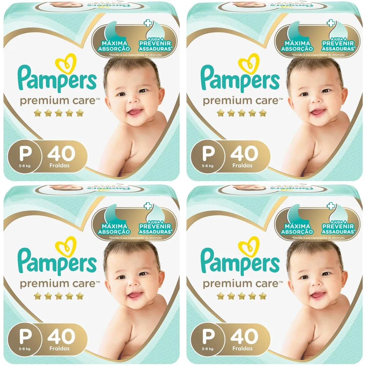 Kit 4 Fraldas Pampers Premium Care Pacote C/40 Unidades cada