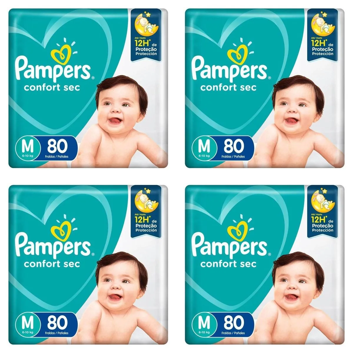 Kit 4 Fraldas Pampers Confort Sec M c/80 Unidades cada