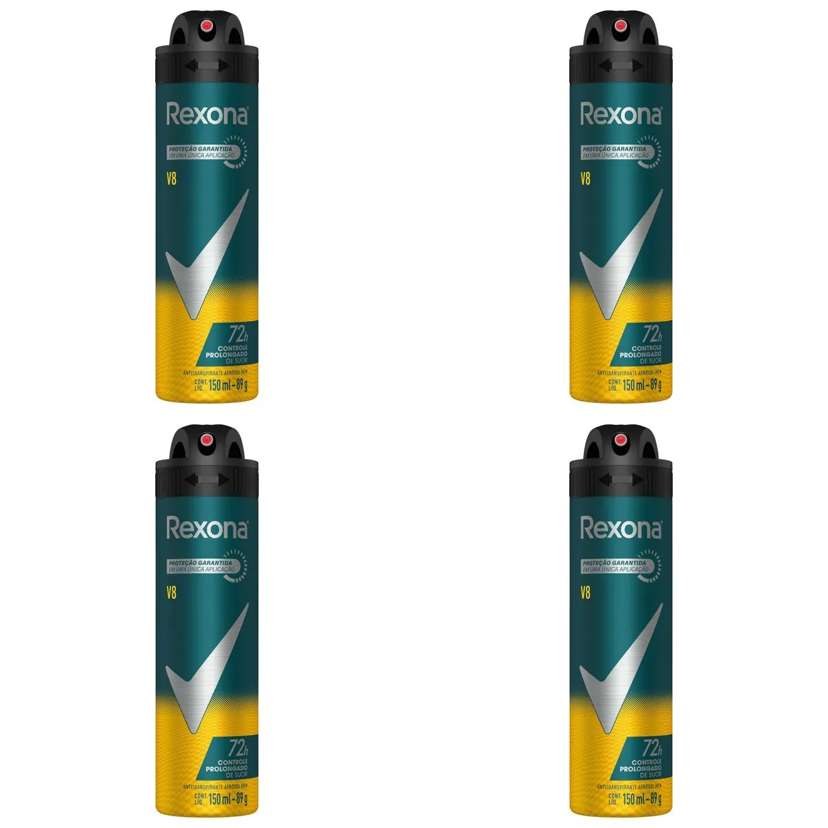 Kit c/4 Unidades de Desodorante Rexona Aerossol Men V8 150ml