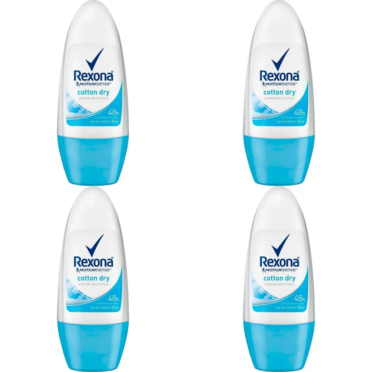 Kit c/4 Unidades de Desodorante Rexona Rollon Antitrans Cotton 50ml
