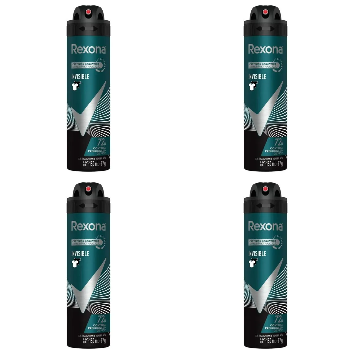 Kit c/4 Unidades de Desodorante Rexona Aero Men Invisible 150ml