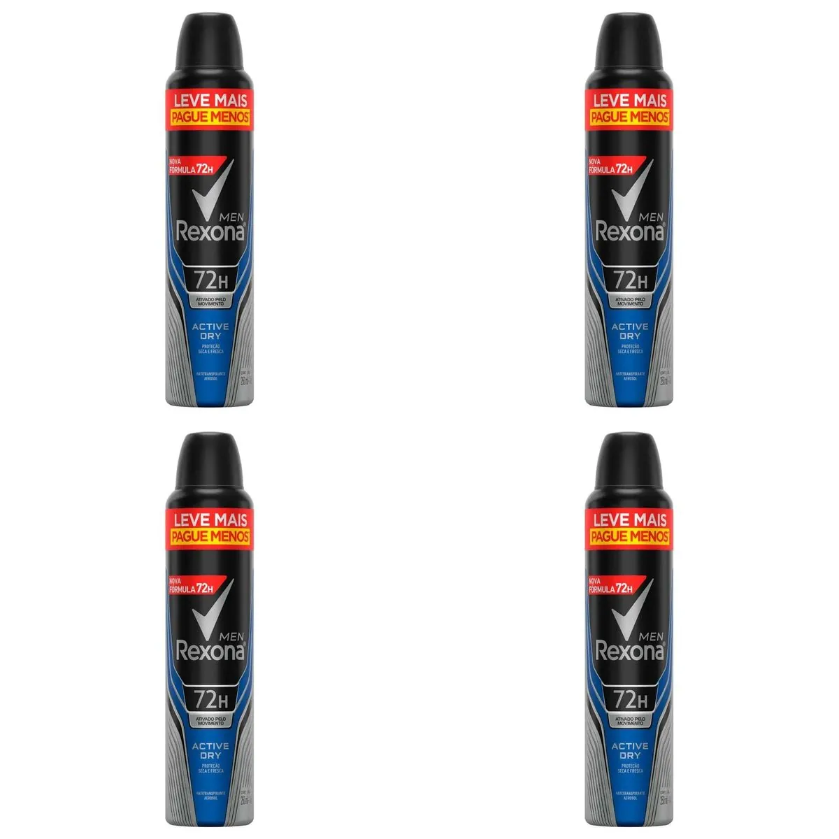 Kit c/4 Unidades de Desodorante Rexona Aero Men Active Dry 250ml