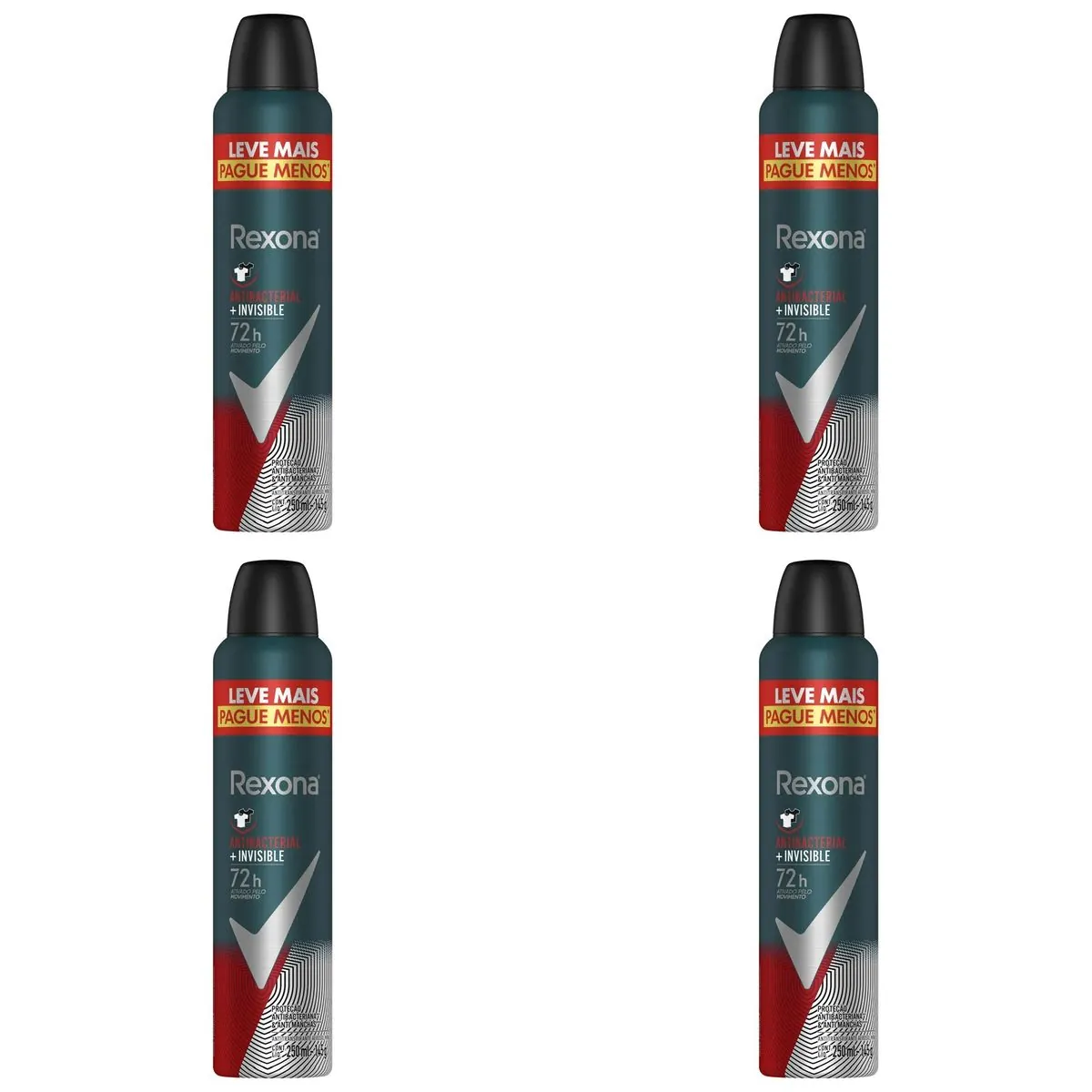 Kit c/4 Unidades de Desodorante Rexona Aero Men Antib/Invis 250ml