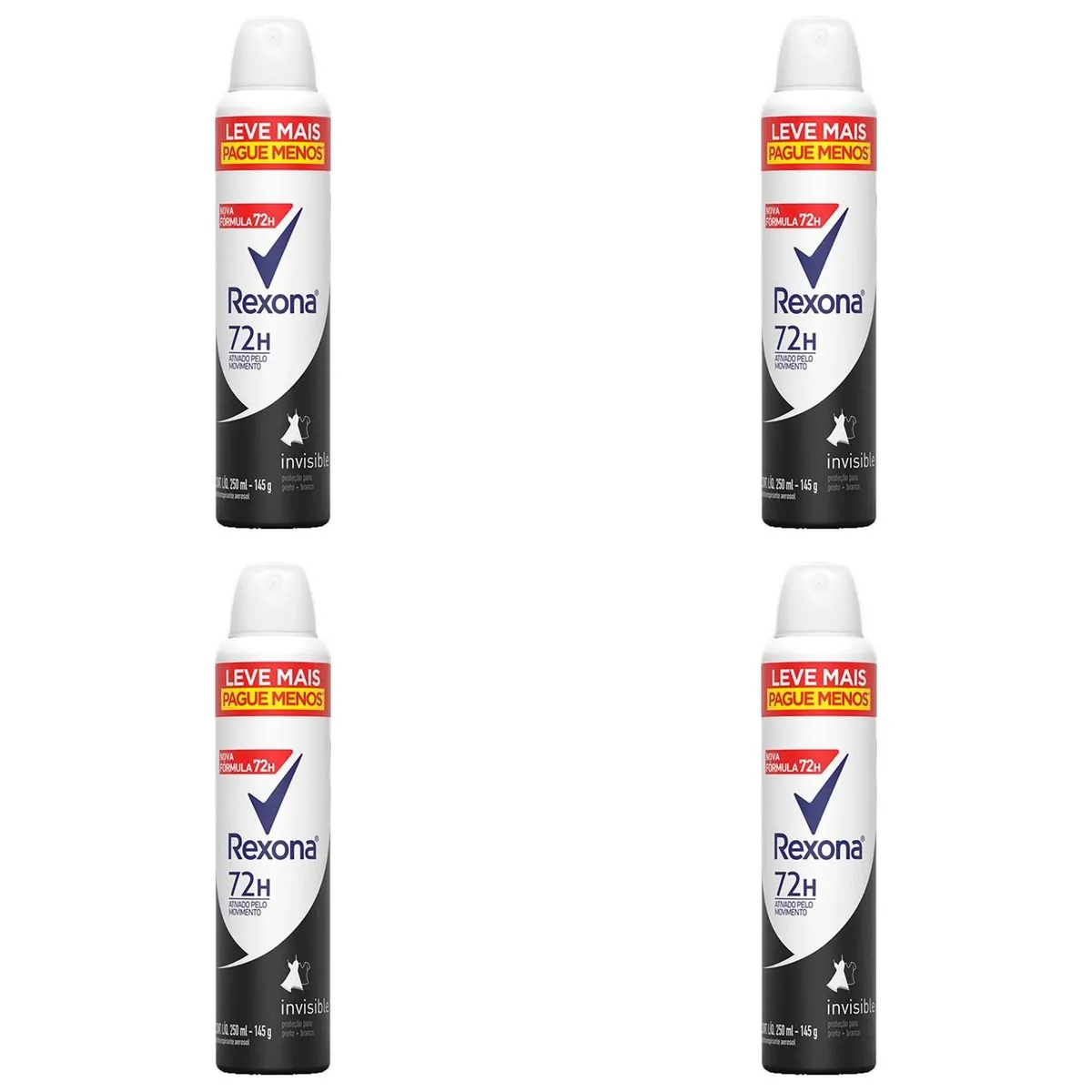 Kit c/4 Unidades de Desodorante Rexona Aero Women Invisible 250ml