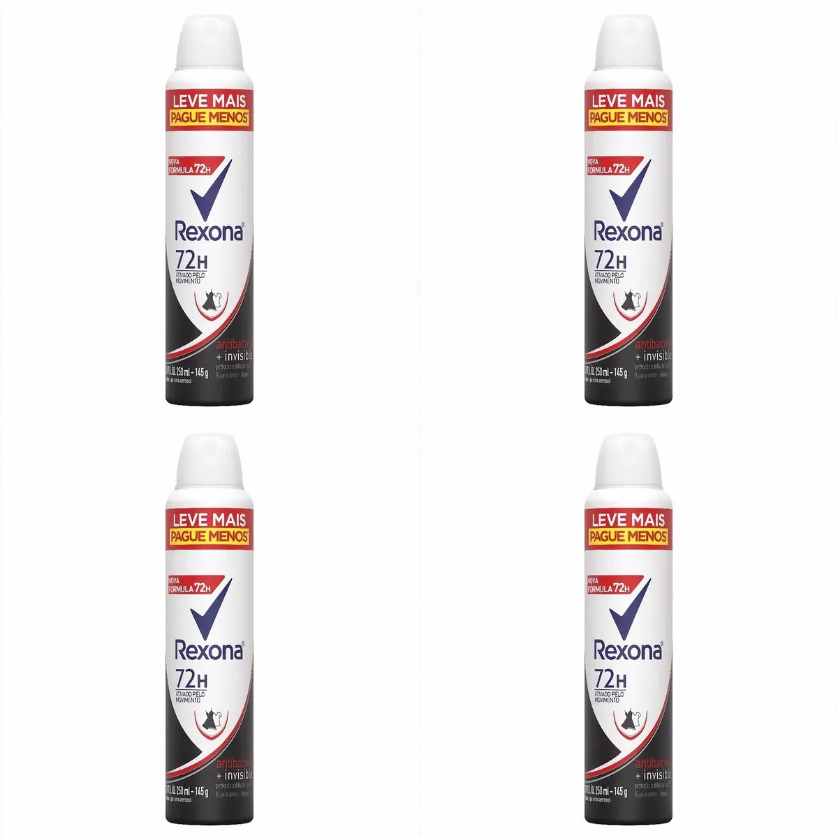 Kit c/4 Unidades de Desodorante Rexona Aero Women Antibacterial 250ml