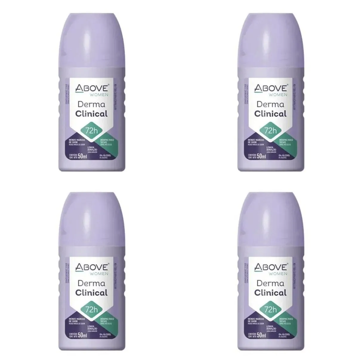 Kit c/4 Unidades de Desodorante Roll-on Above 50ml Feminino Derma Clinical