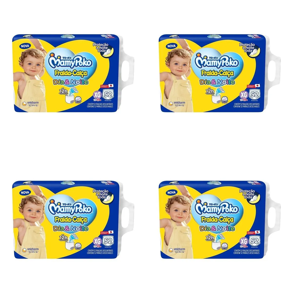 Kit 4 Fraldas Calça GIGA Dia&Noite MamyPoko XG c/ 52 Unidades cada