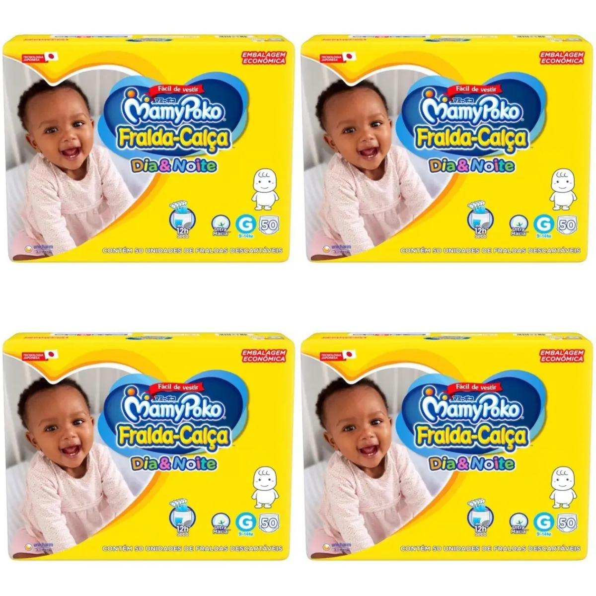 Kit 4 Fraldas Calça Dia&Noite MamyPoko G c/50 Unidades cada