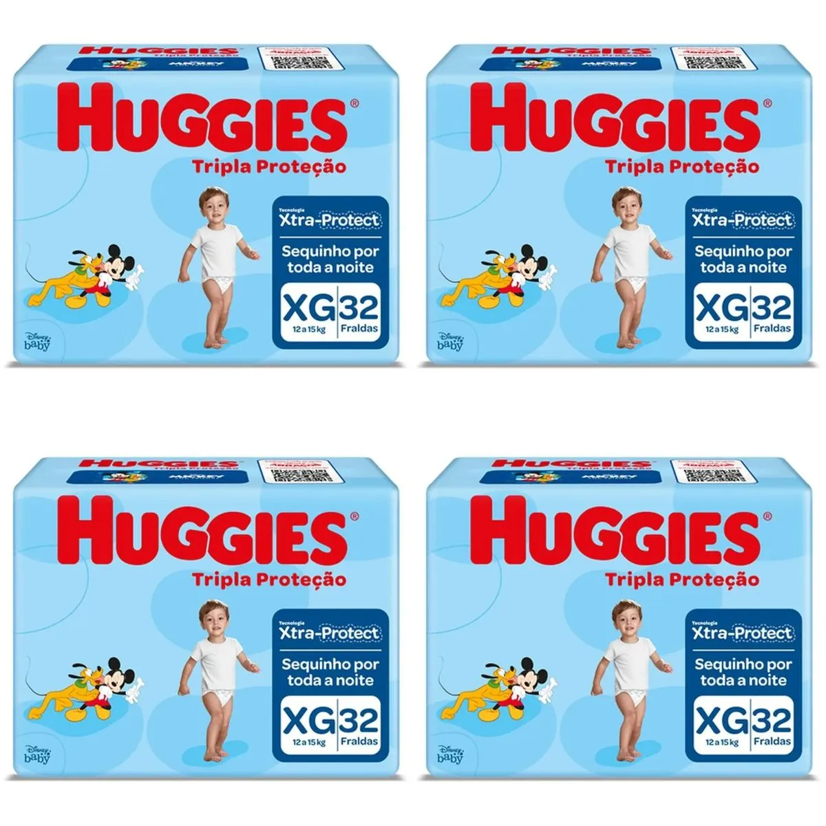 Kit 4 Fraldas Huggies Tripla Proteção Tamanho XG 32 Unidades cada