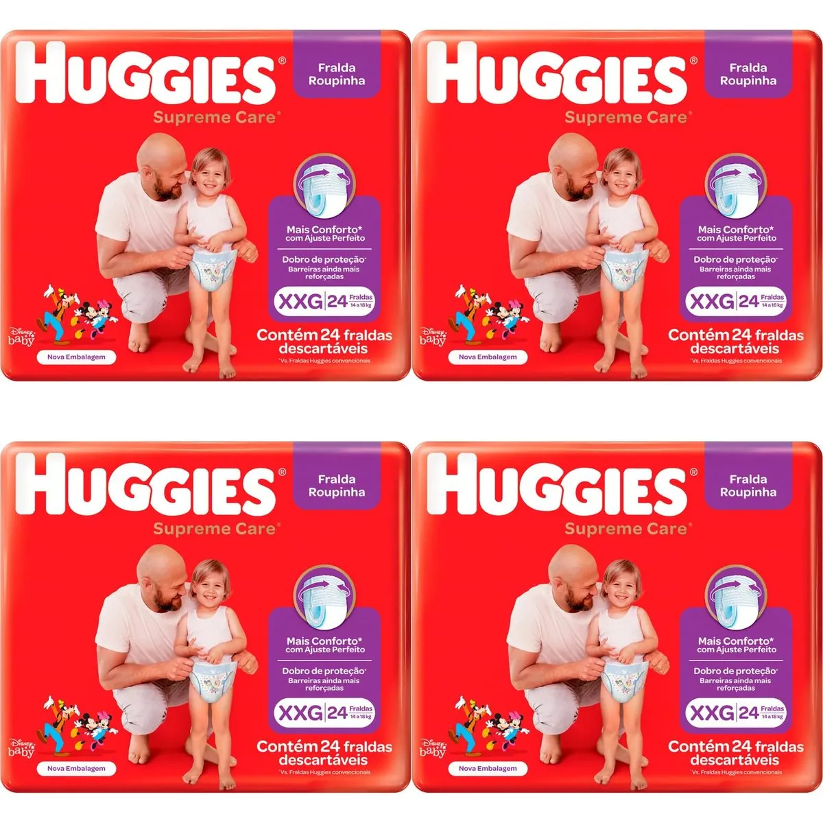 Kit 4 Fraldas Huggies Roupinha Supreme Care Xxg 24 Unidades cada