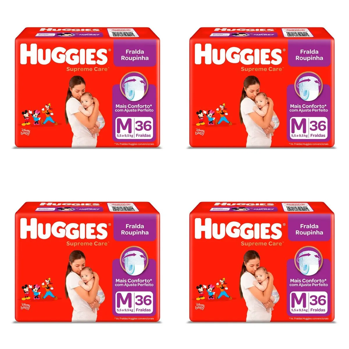 Kit 4 Fraldas Huggies Roupinha Supreme Care M 36 Unidades cada