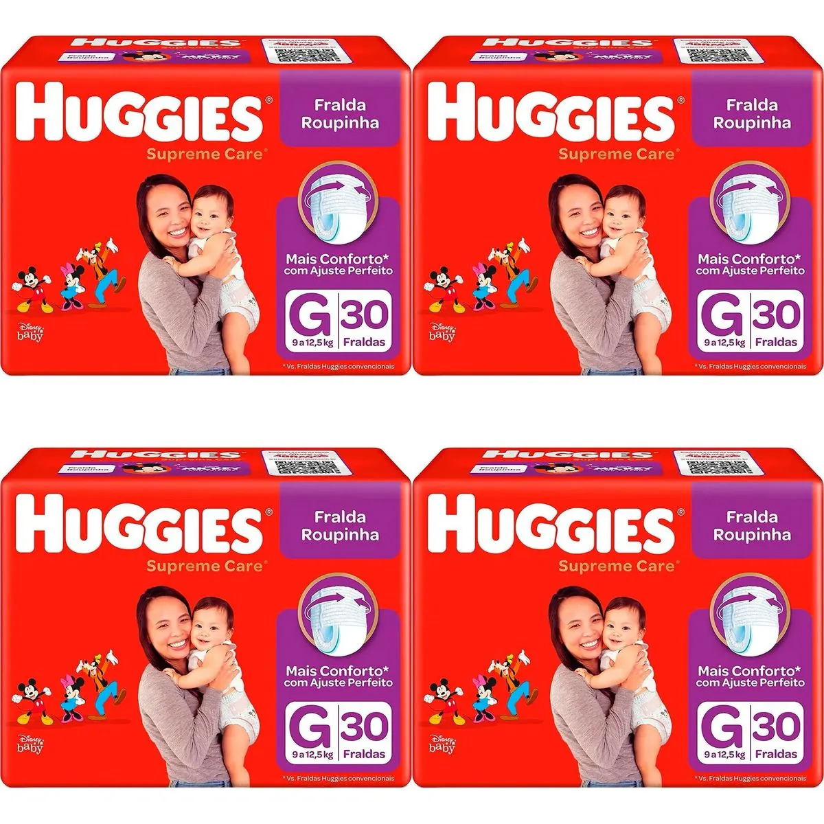 Kit 4 Fraldas Huggies Roupinha Supreme Care G c/30 Unidades cada