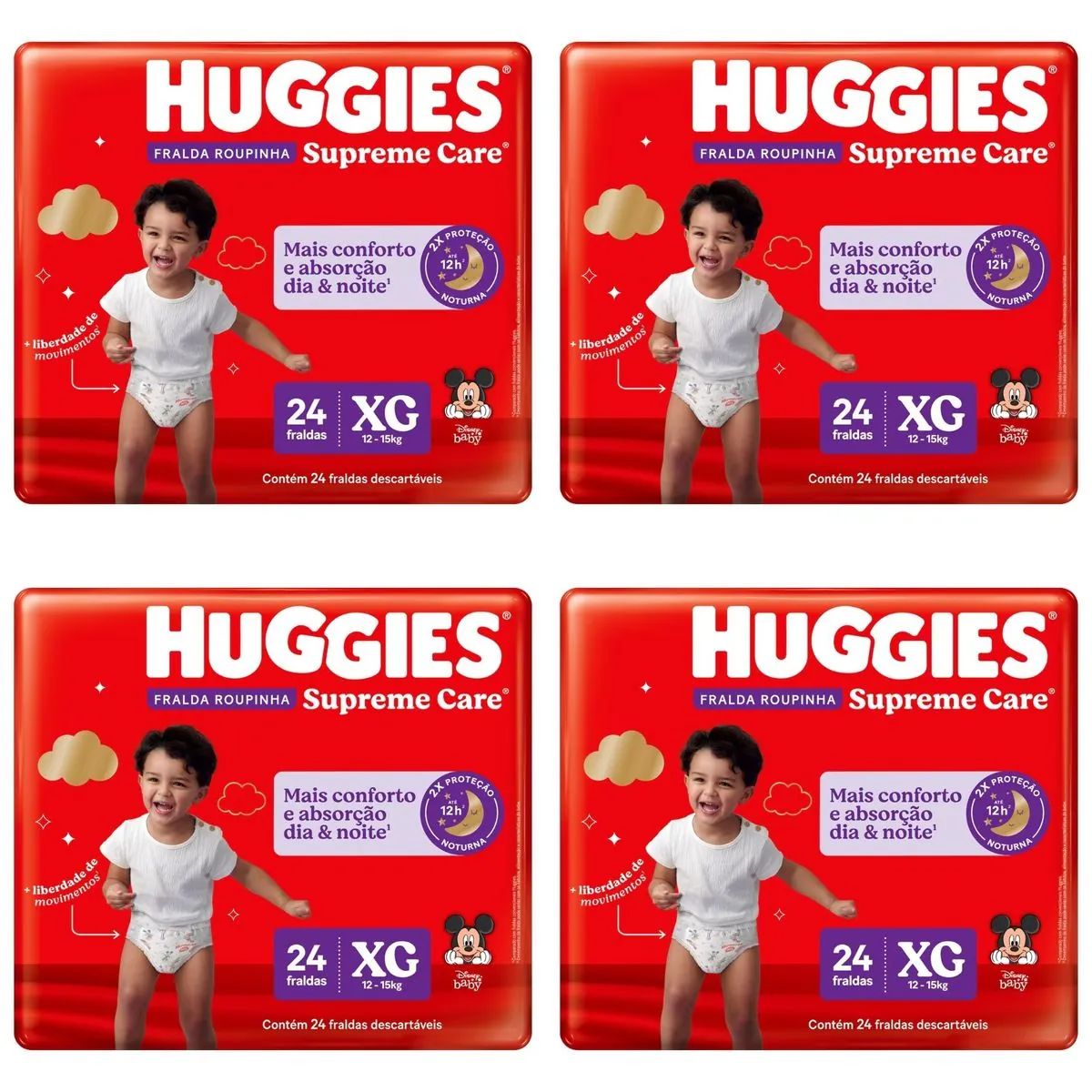 Kit 4 Fraldas Huggies Roupinha Supreme Care Xg c/24 Unidades cada