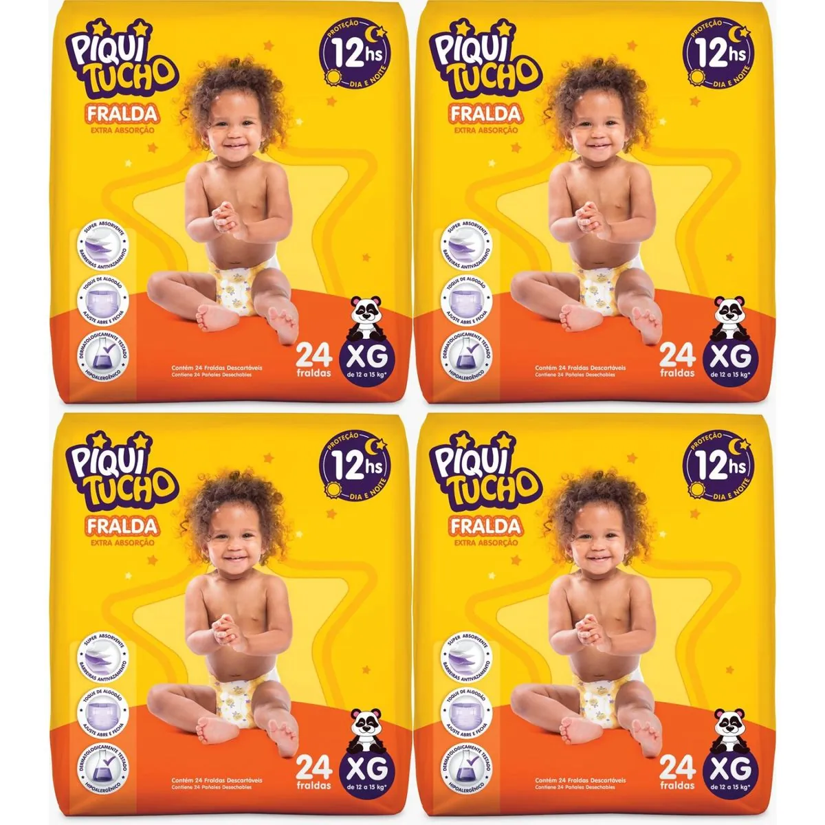 Kit 4 Fraldas Piquitucho (Xg) 24 Unidades cada