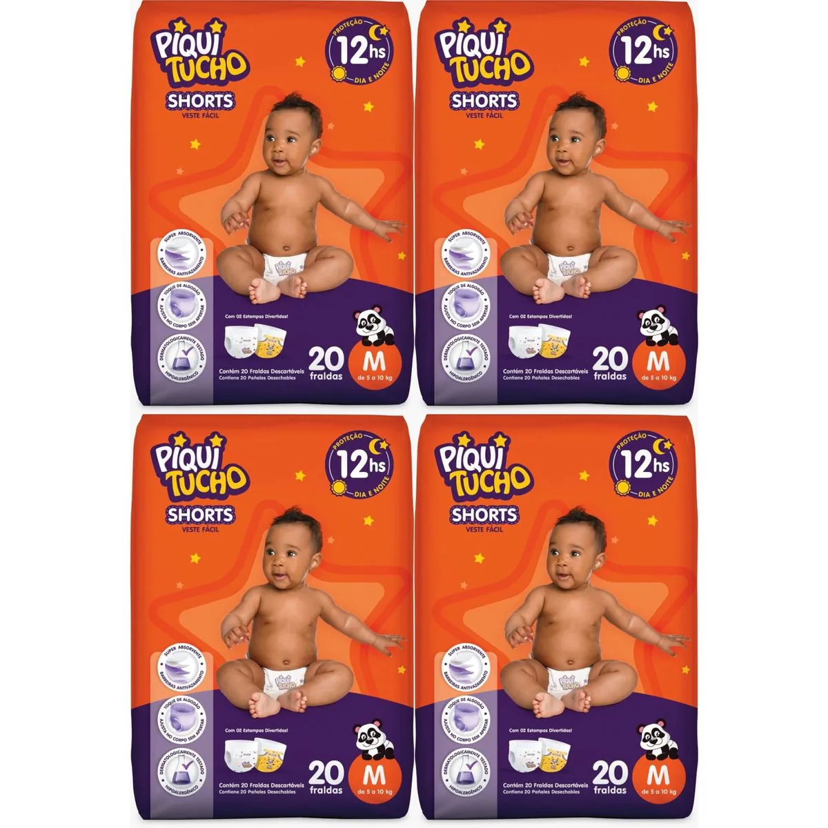 Kit 4 Fraldas Shorts Piquitucho Jumbinho (M) 20 Unidades cada