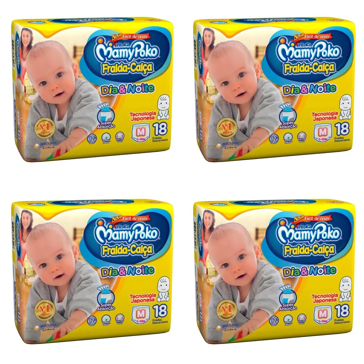Kit 4 Fraldas Calca Mamypoko Dia e Noite Tamanho Médio 18 Unidades cada
