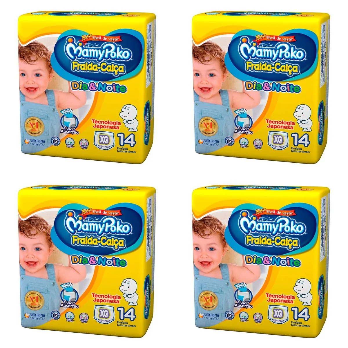 Kit 4 Fraldas Calça MamyPoko Dia e Noite Tamanho XG com 14 Unidades cada