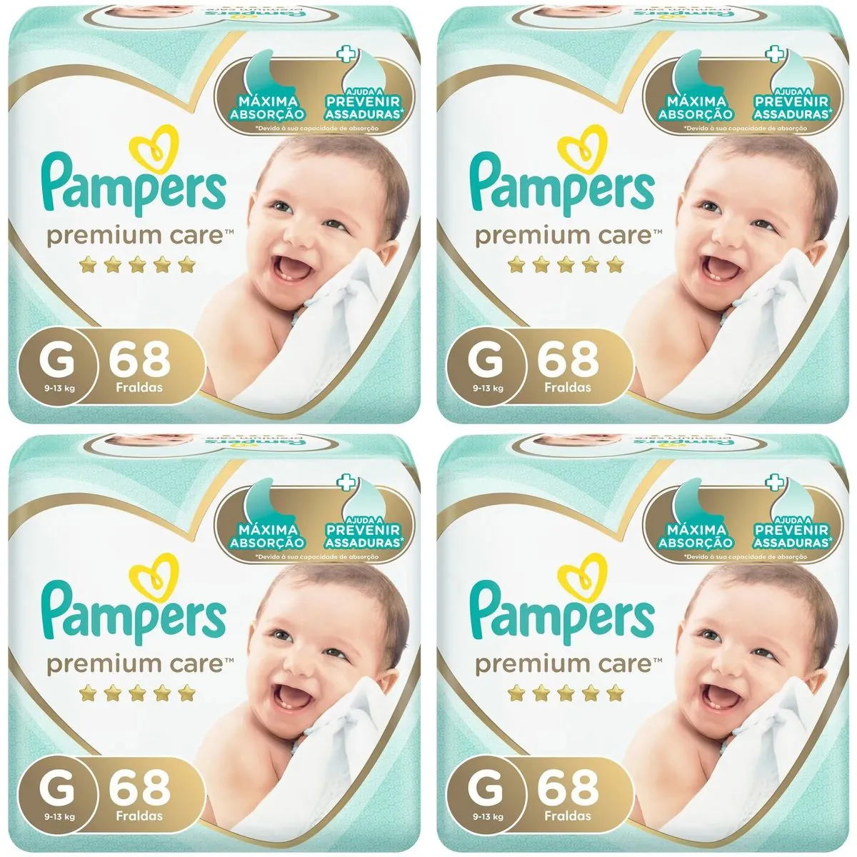 Kit 4 Fraldas Pampers Premium Care G 68 Unidades cada