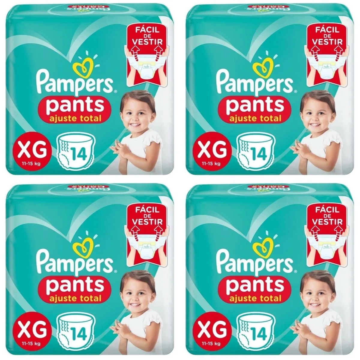 Kit 4 Fraldas Confortsec Pants ”Xg” Pampers Simples c/14 Unidades