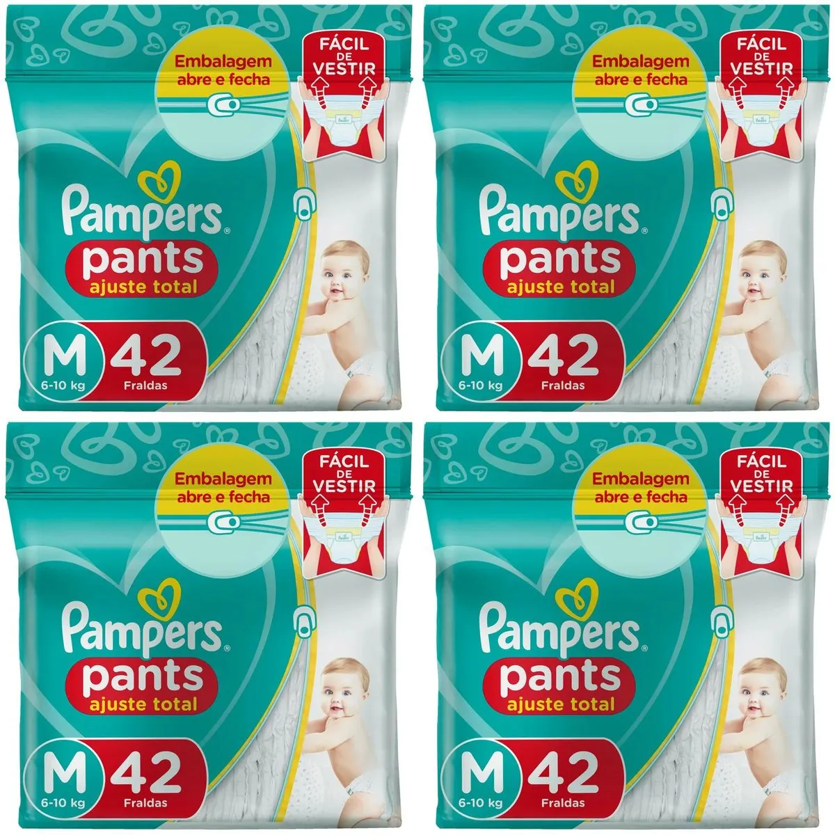 Kit 4 Fraldas Confortsec Pants ”M” Pampers Simples c/42 Unidades cada