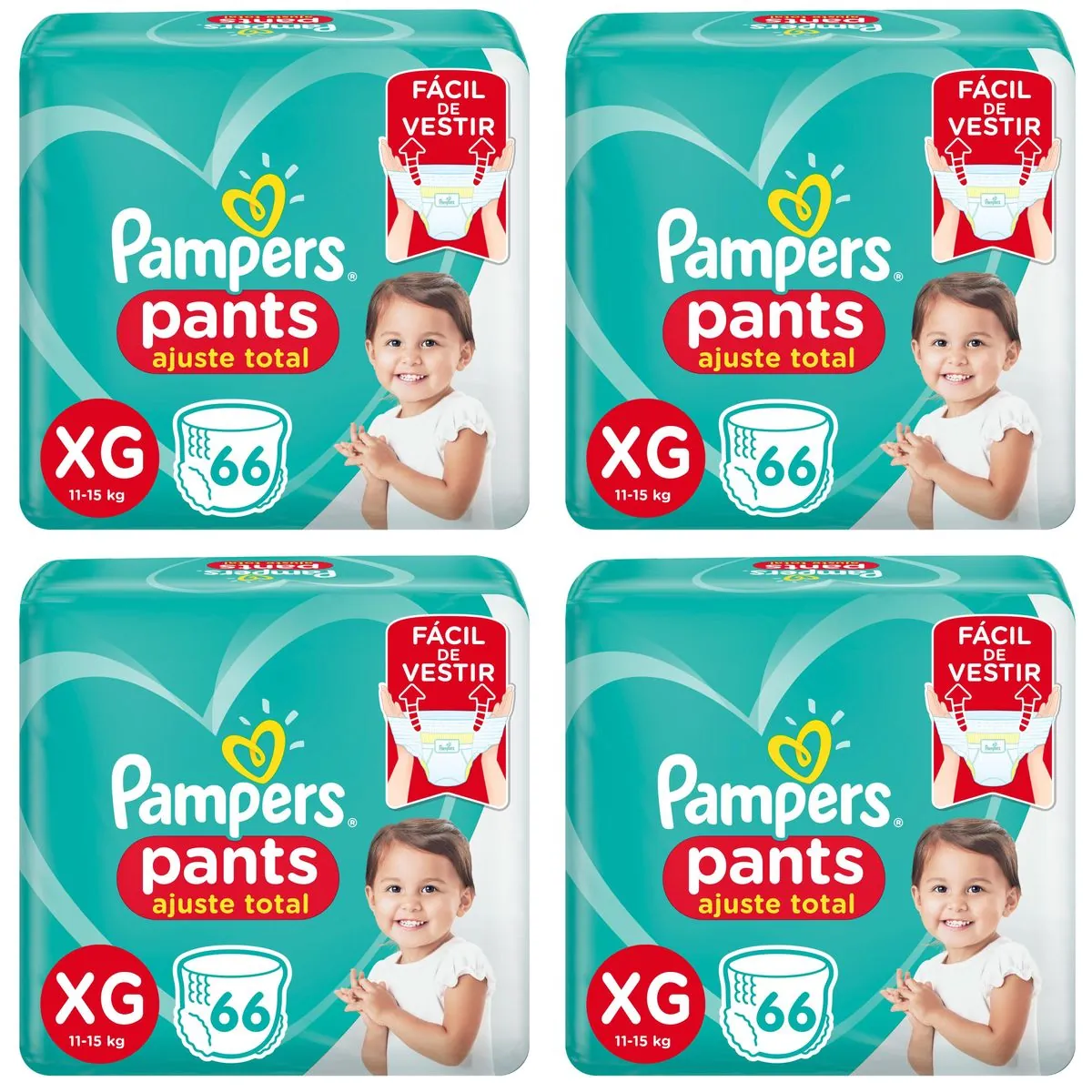 Kit 4 Fraldas Confortsec Pants Bag ”Xg” Pampers Simples c/66 Unidades cada