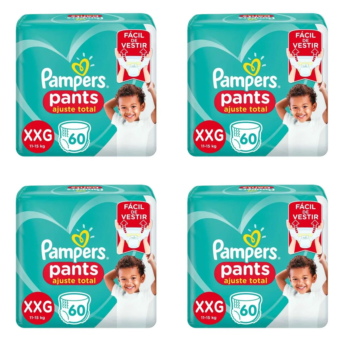 Kit 4 Fraldas Confortsec Pants Bag ”Xxg” Pampers Simples c/ 60 Unidades cada