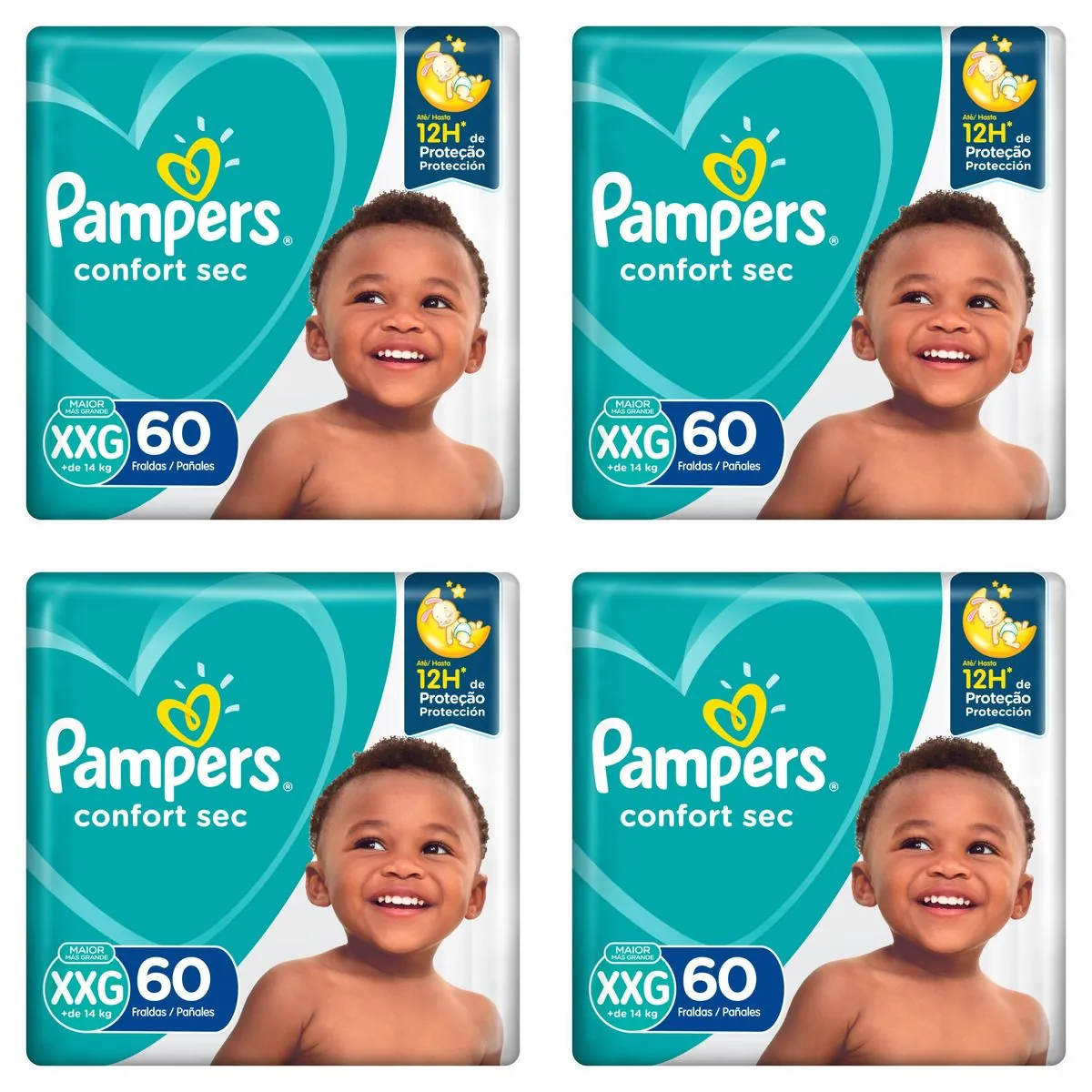 Kit 4 Fraldas Pampers Confort Sec XXG 60 Unidades cada