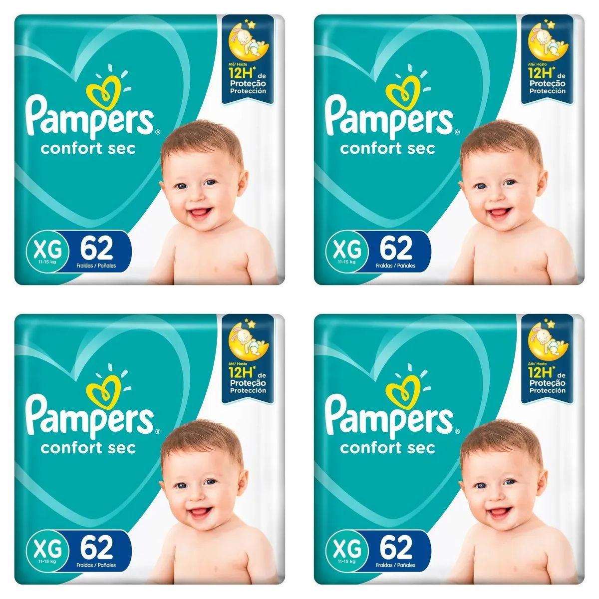 Kit 4 Fraldas Pampers Confort Sec Jumbo Plus XG com 62 Unidades cada