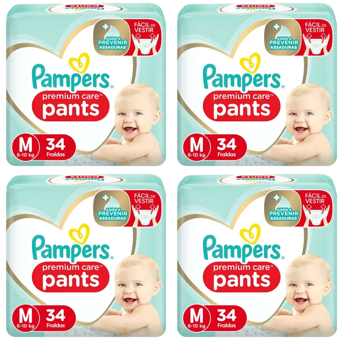 Kit 4 Fraldas Pampers Pants Premium Care M com 34 Unidades cada