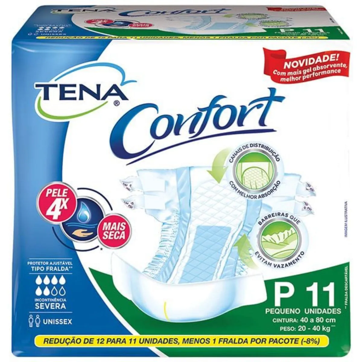 Kit 4 Fraldas Geriátrica Tena Confort Tamanho P 11 Unidades cada