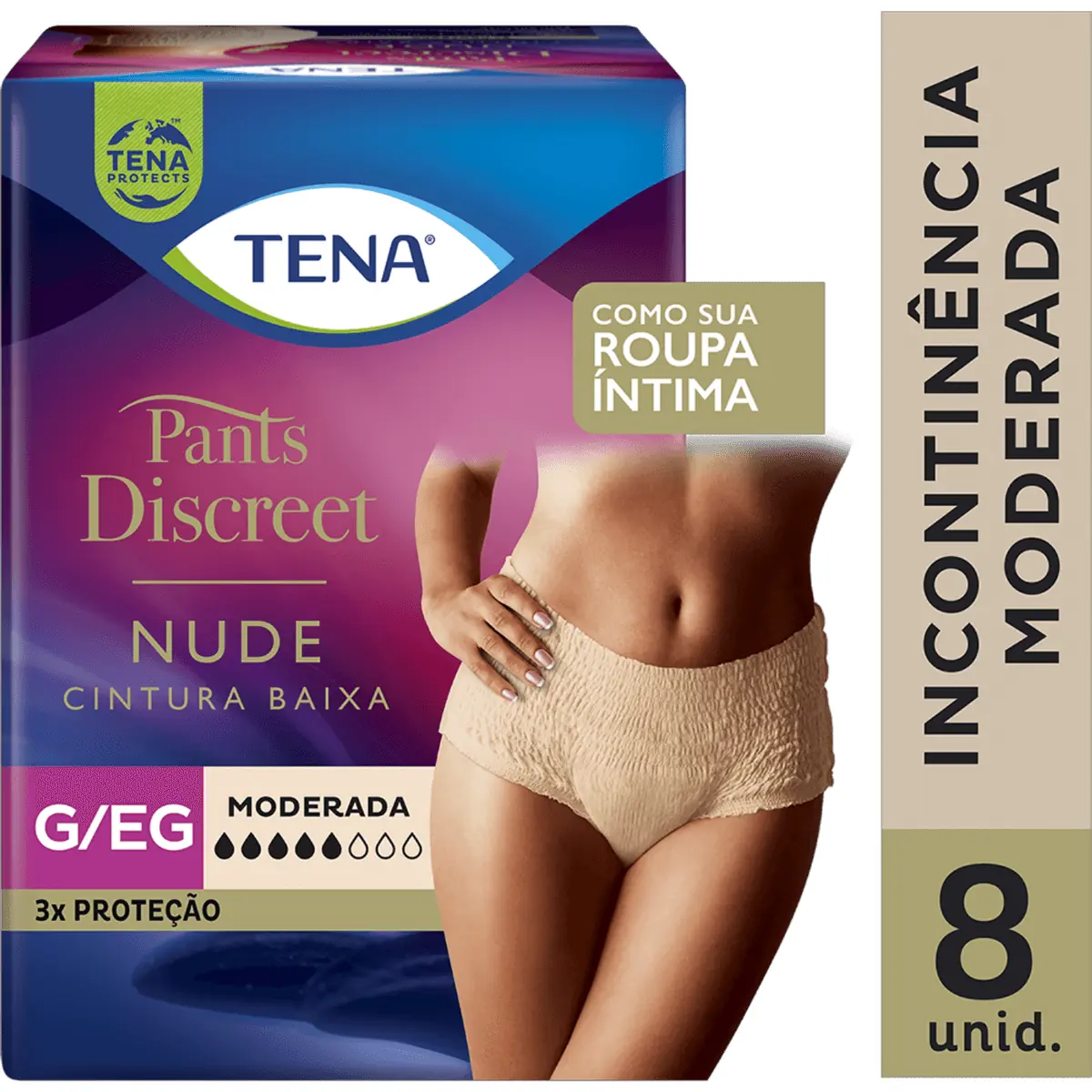 Kit 4 Fraldas Adulto Tena Pants Discreet Nude G/Eg 8 Unidades cada