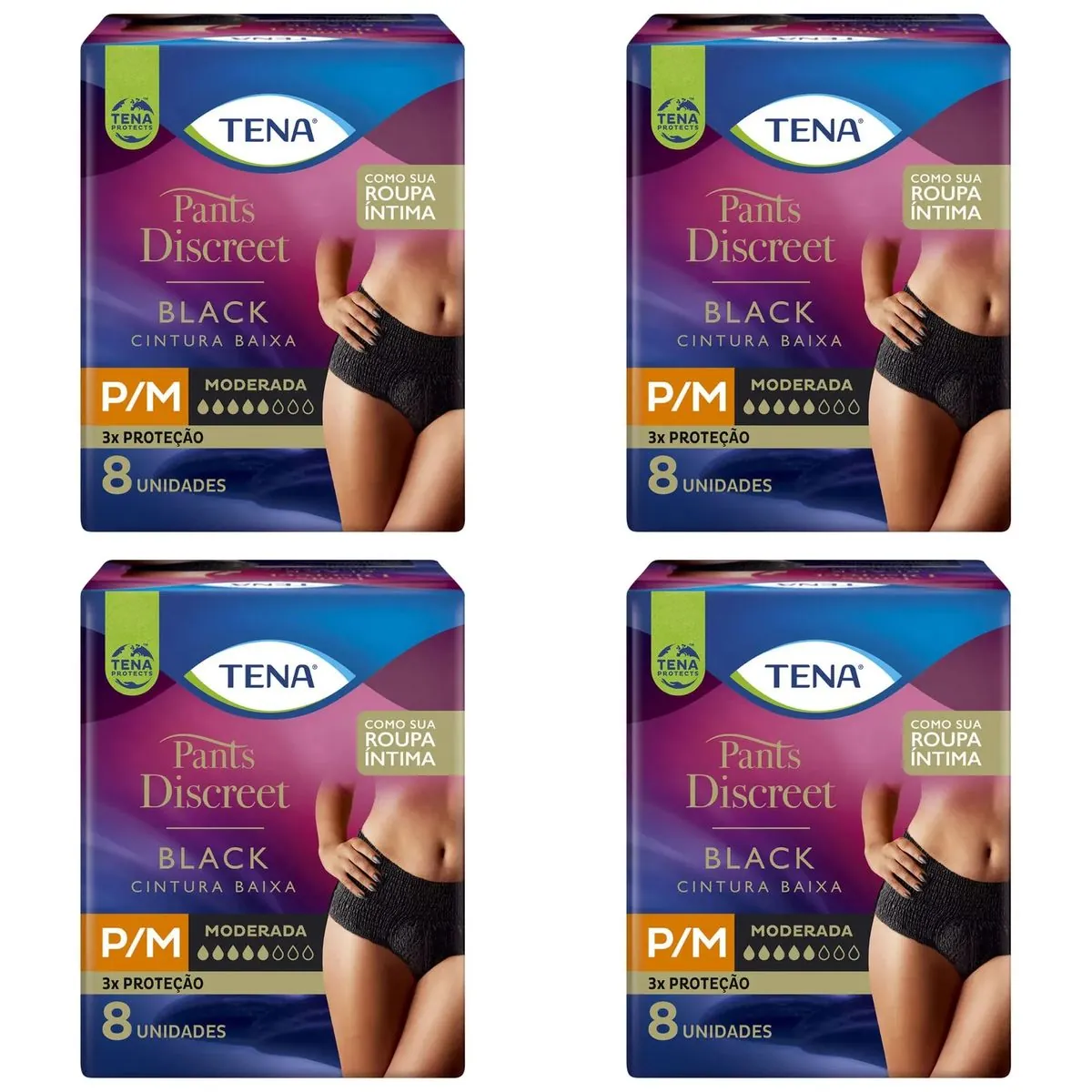 Kit 4 Fraldas Adulto Tena Pants Discreet Black P/M 8 Unidades cada