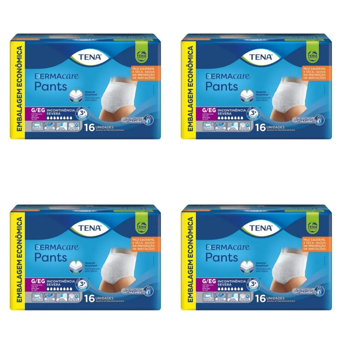 Kit 4 Fraldas Adulto Tena Pants Dermacare G/Eg 16 Unidades cada