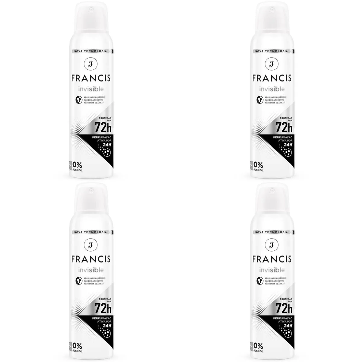 Kit c/4 Unidades de Desodorante Aero Francis 150ml Clássico Preto