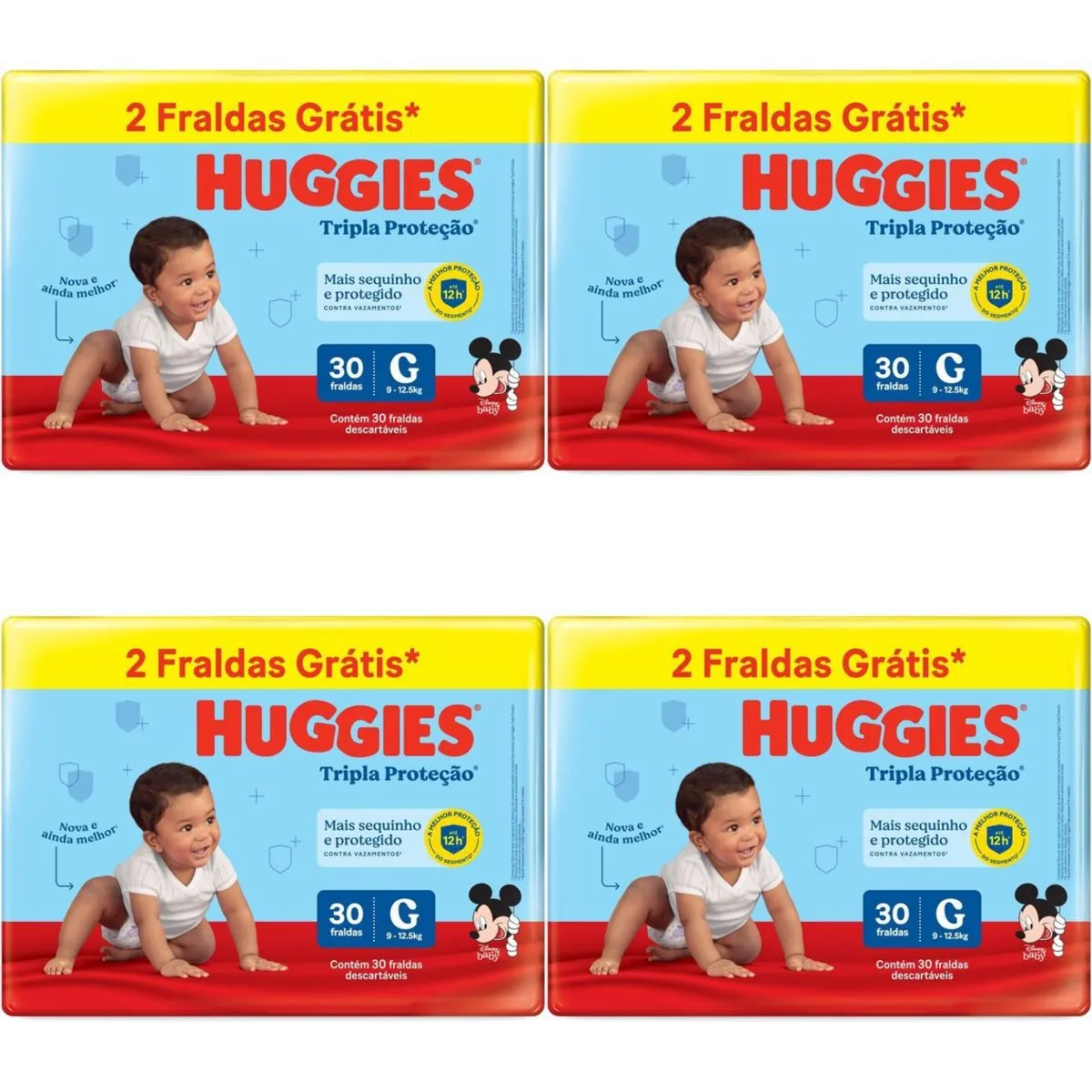 Kit 4 Fraldas Huggies Tripla Proteção Meguinha (G) 30 Unidades cada