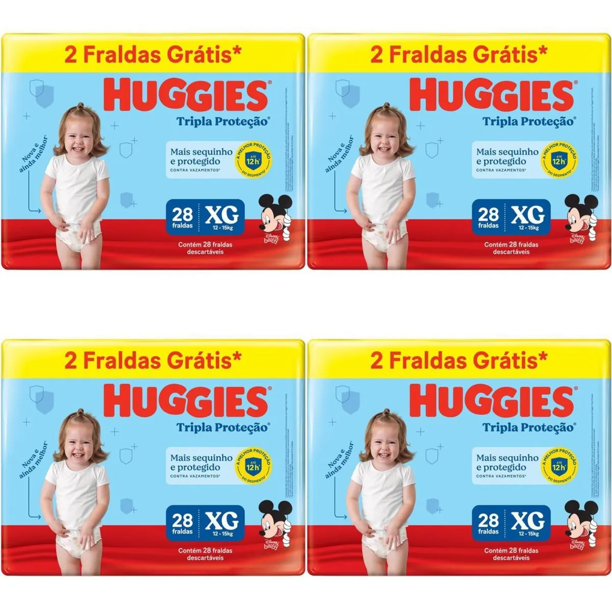Kit 4 Fraldas Huggies Tripla Proteção Meguinha (Xg) 28 Unidades cada