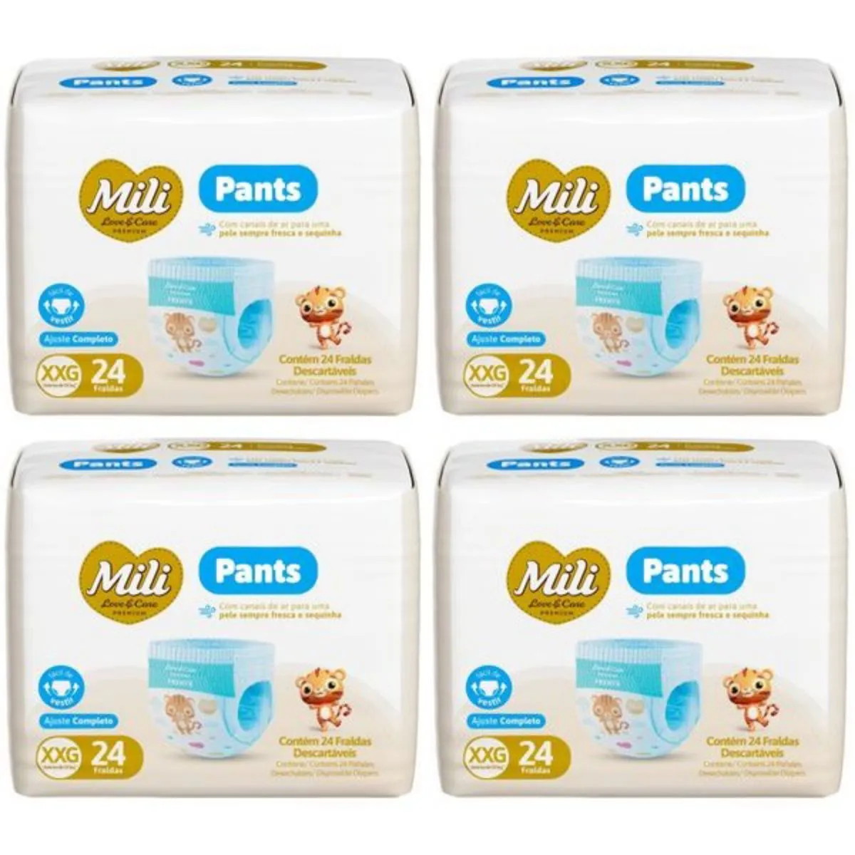 Kit 4 Fraldas Mili Lovecare Pants Jumbo (Xgg) 24 Unidades cada