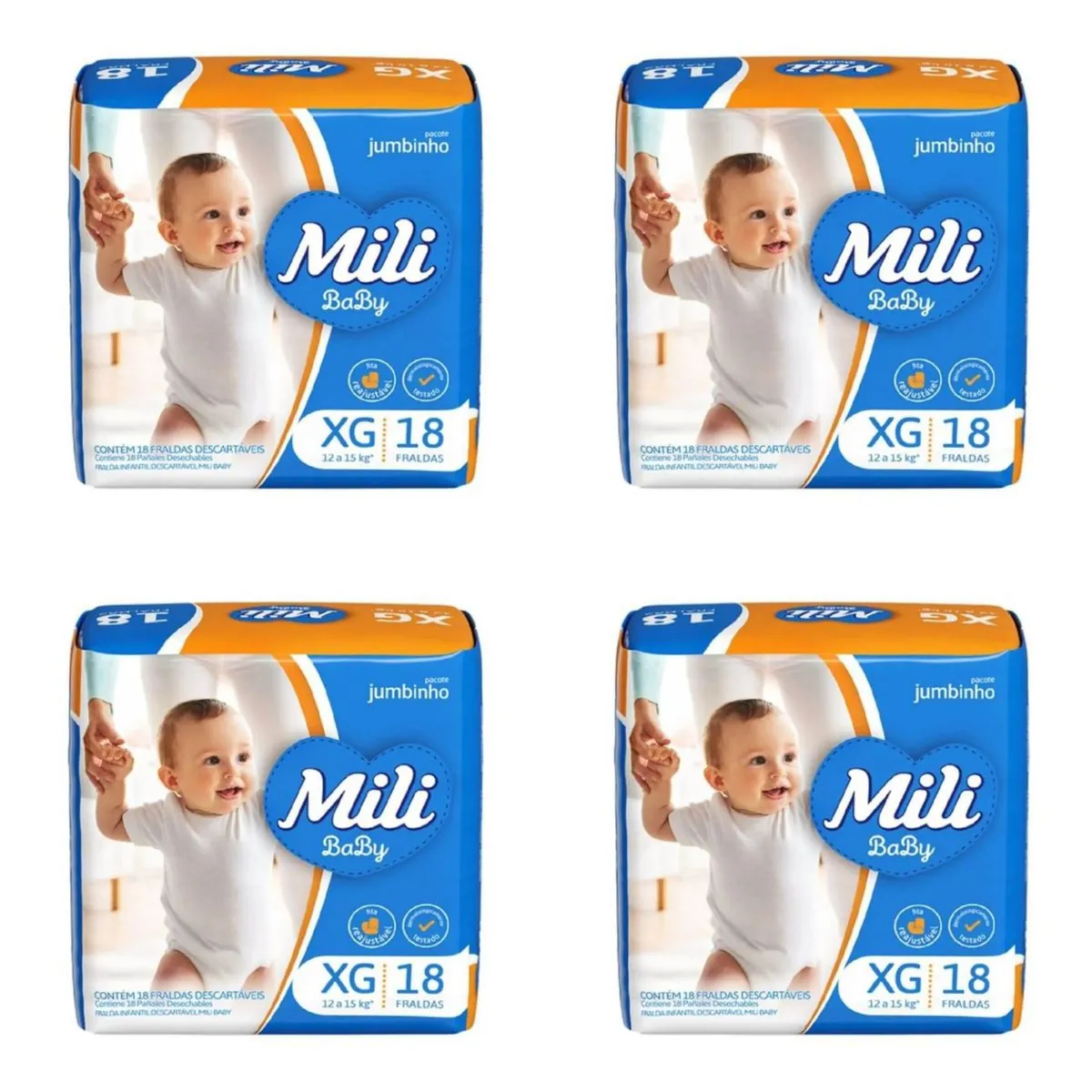 Kit 4 Fraldas Mili Baby Jumbinho (Xg) 18 Unidades cada