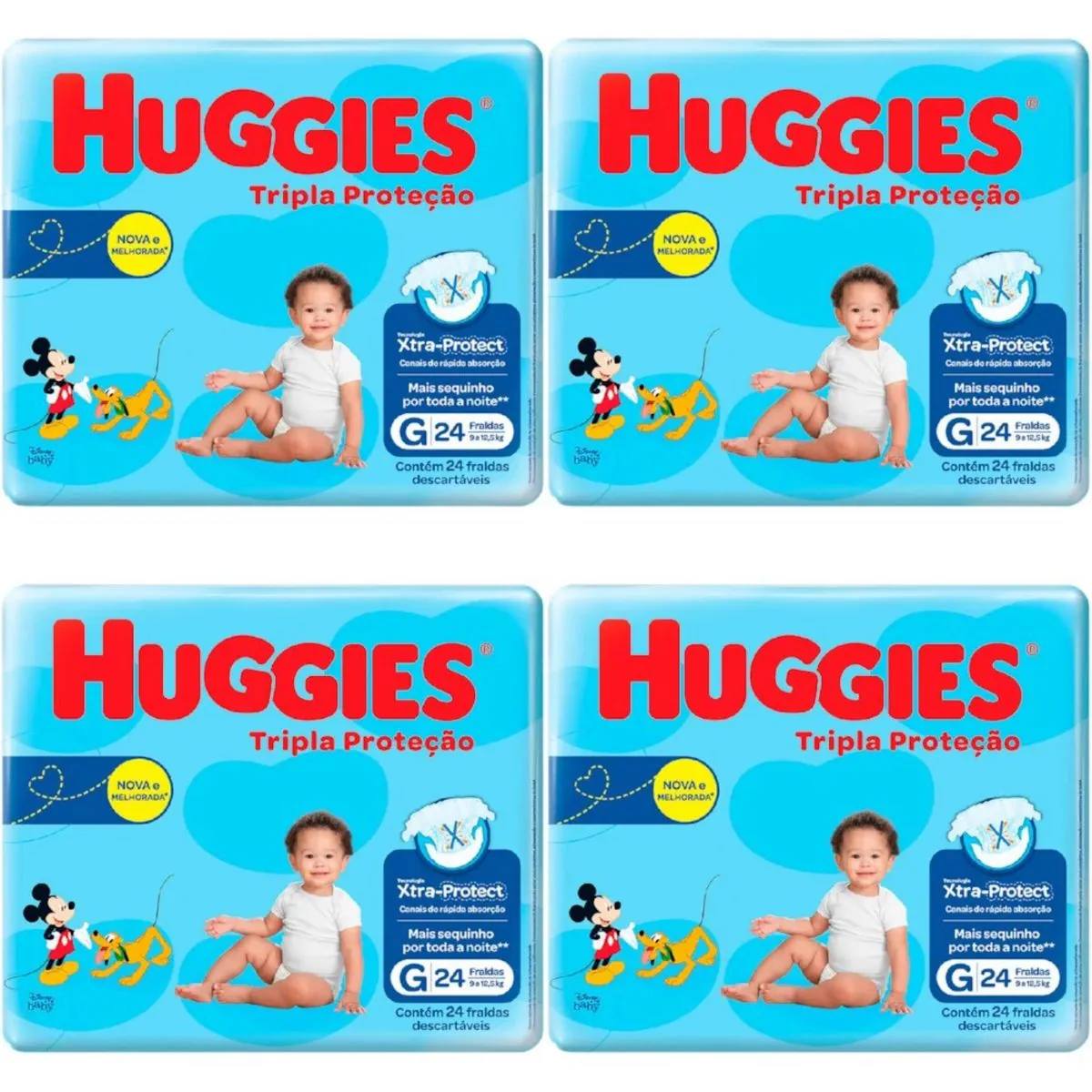 Kit 4 Fraldas Huggies Tripla Proteção Jumbo (G) 24 Unidades cada