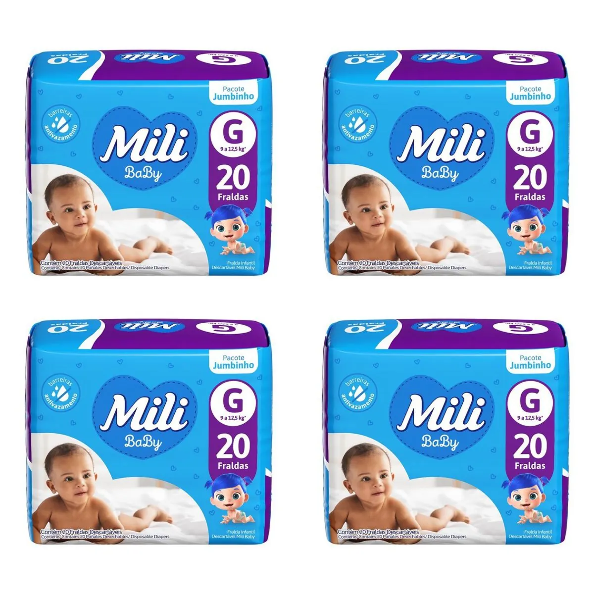 Kit 4 Fraldas Mili Baby Jumbinho (G) 20 Unidades cada