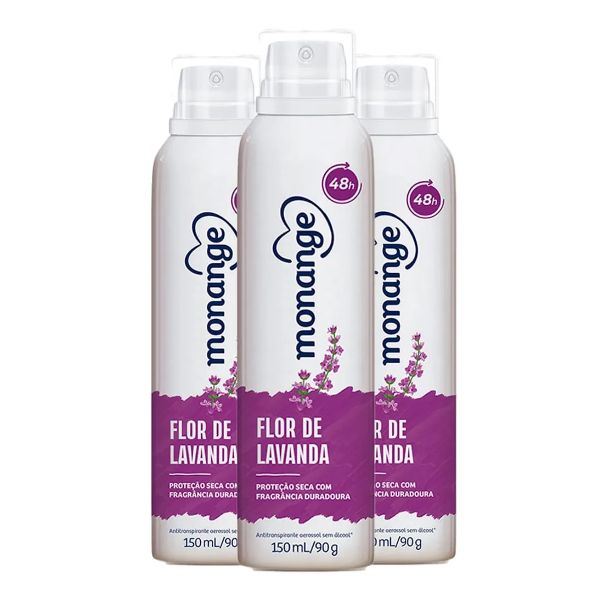 Kit c/3 Unidades de Desodorante Aerosol Monange 90g Flor De Lavanda
