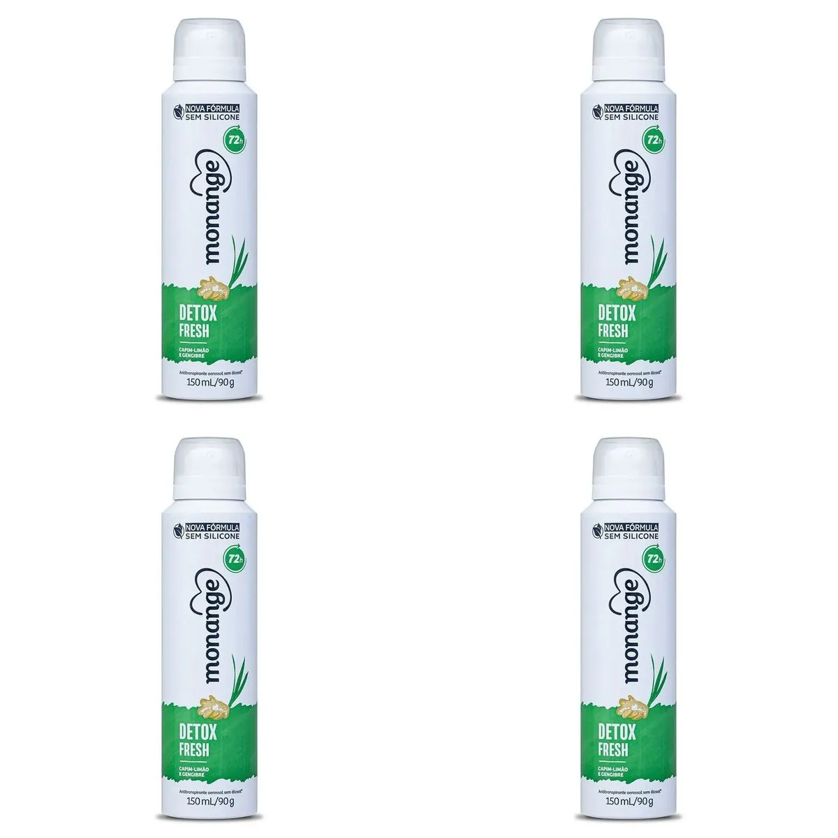Kit c/4 Unidades de Desodorante Aero Monange 90g Detox Fresh