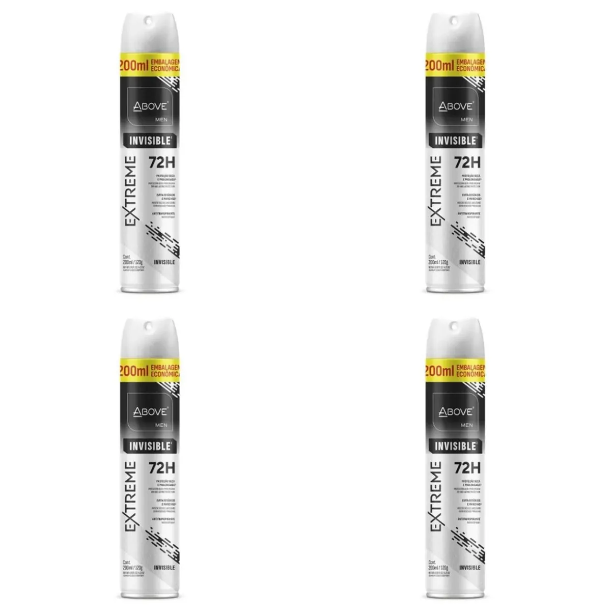 Kit c/4 Unidades de Desodorante Aerosol Above 72H 200ml Extreme Invisible