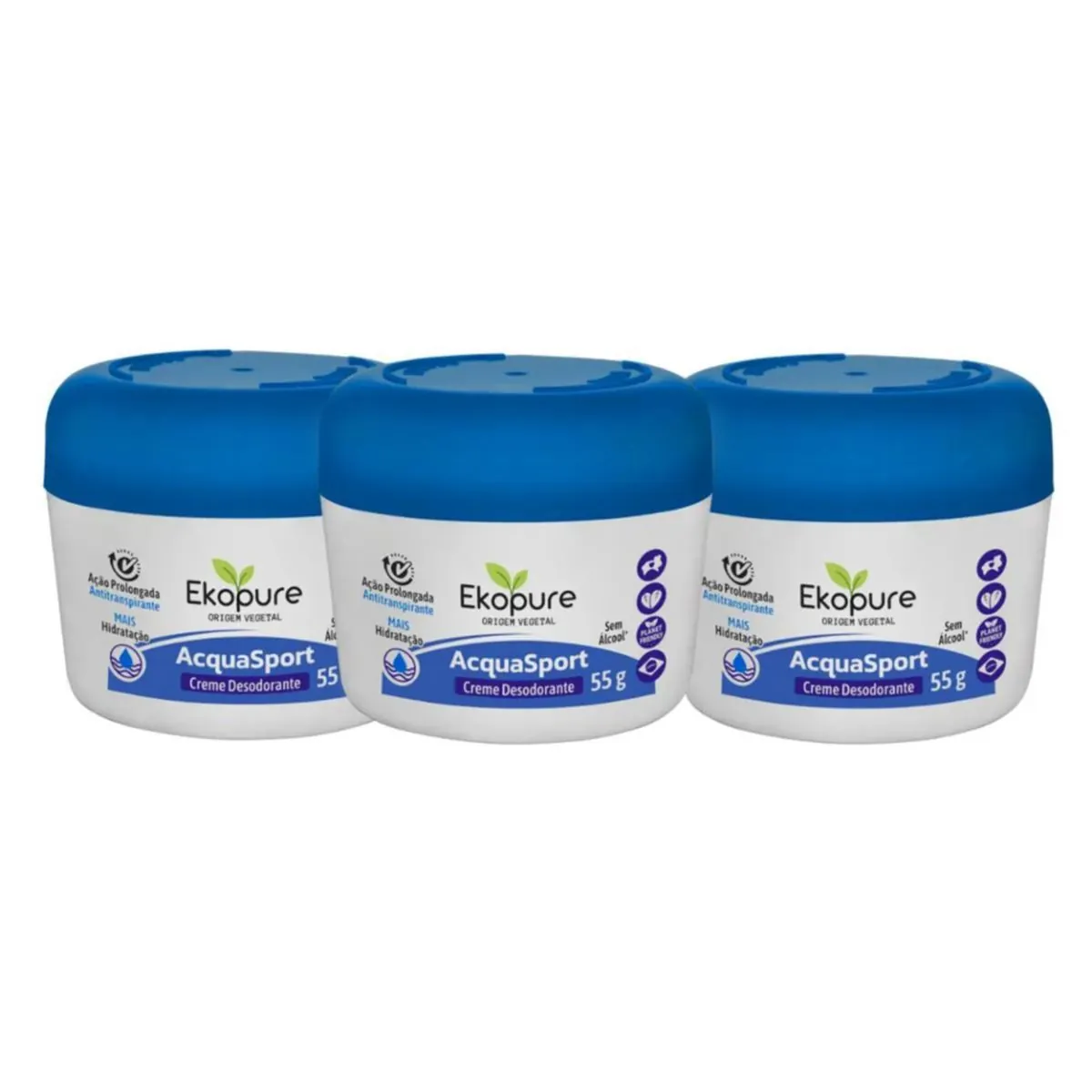 Kit c/3 Unidades de Desodorante Creme Ekopure 55g Acquasport