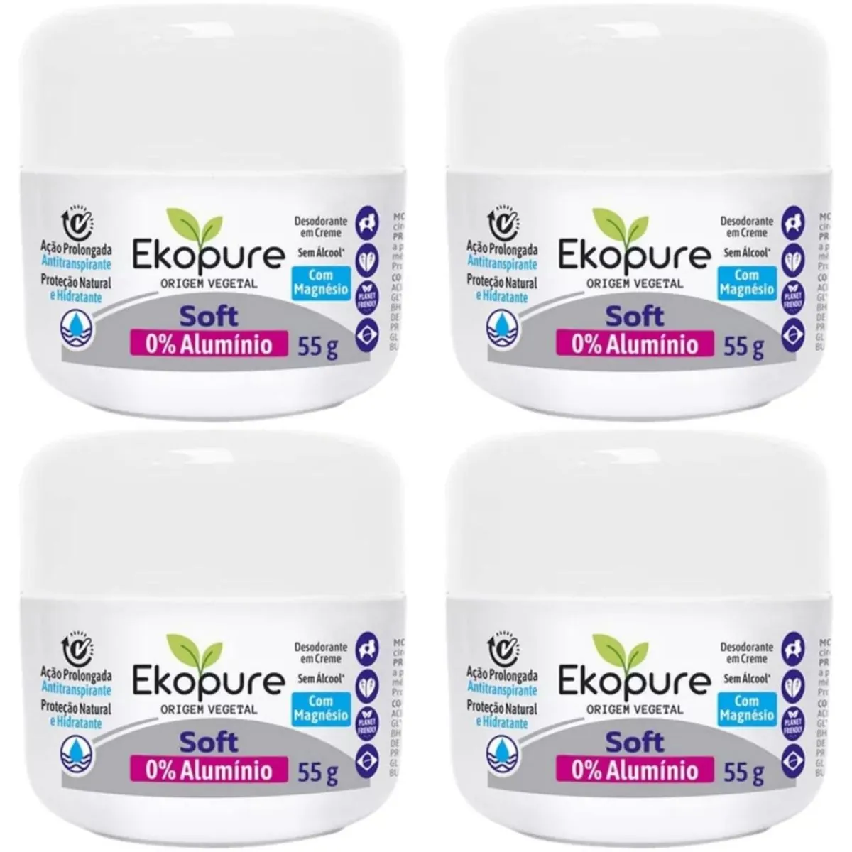 Kit c/4 Unidades de Desodorante Creme Ekopure 55g Soft