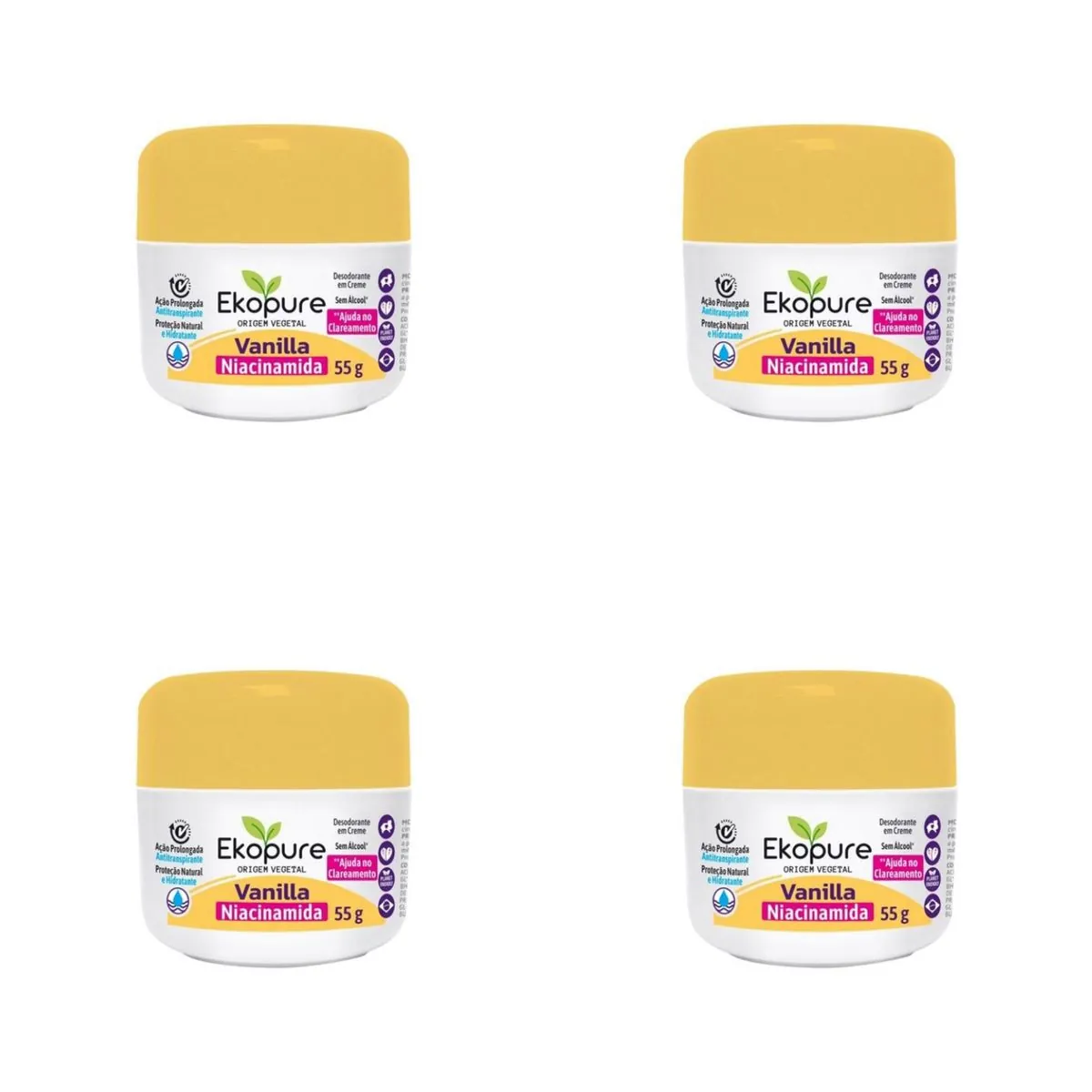 Kit c/4 Unidades de Desodorante Creme Ekopure 55g Vanila