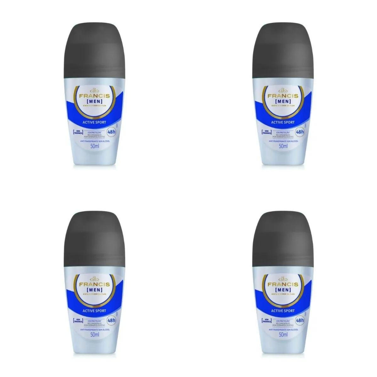 Kit c/4 Unidades de Desodorante Rollon Francis Hydrata 50ml Men Azul